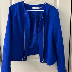 Calvin Klein women's cobalt blue collarless zip-front blazer and jacket